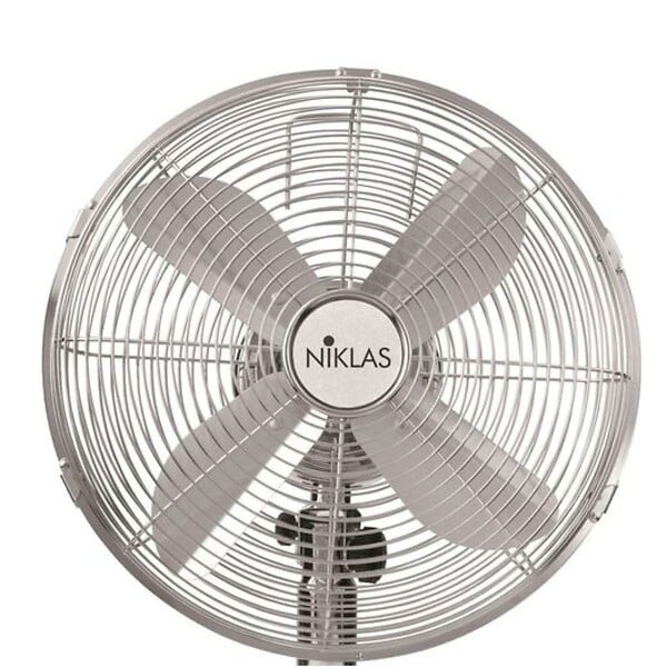 NIKLAS - Ventilateur sur table 50W Gris finition chromée Ø40cm Oscillation Automatique Inclinaison Réglable 3 Vitesses Niklas - large