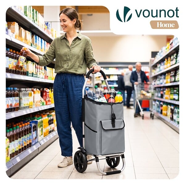 VOUNOT - Chariot de course pliable aluminium 2 roues gris - large