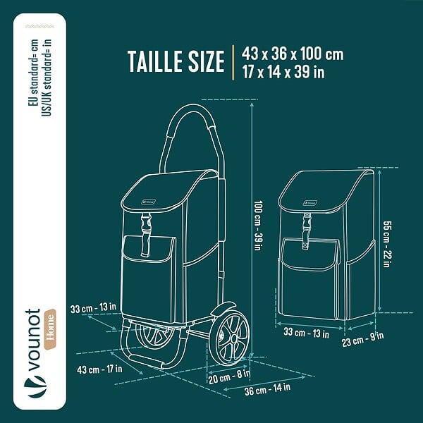 VOUNOT - Chariot de course pliable aluminium 2 roues gris - large