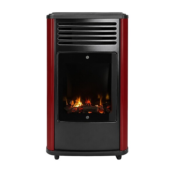 SAHARA - Poêle à gaz mobile 3,4KW Effet feu de bois - Chauffage gaz Rouge & Noir + Tuyau gaz + Détendeur butane Manhattan Sahara - large