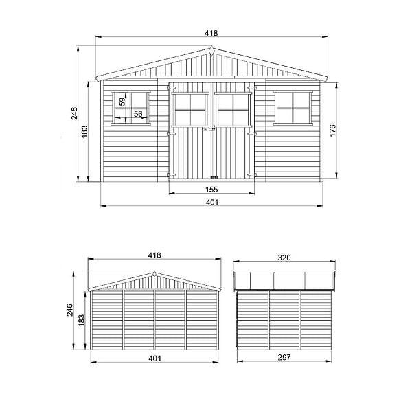 TIMBELA - Abri de Jardin en Bois Naturel - H246x418x318 cm/12 m² - M331 - large