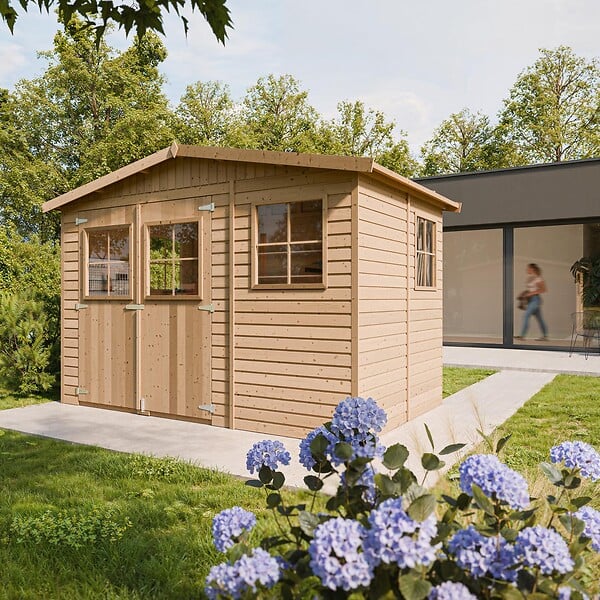 TIMBELA - Abri de jardin en bois H226x318x220 cm / 6 m2 - AVEC LES PLANCHERS IMPRÉGNÉ - M334+M334G - large