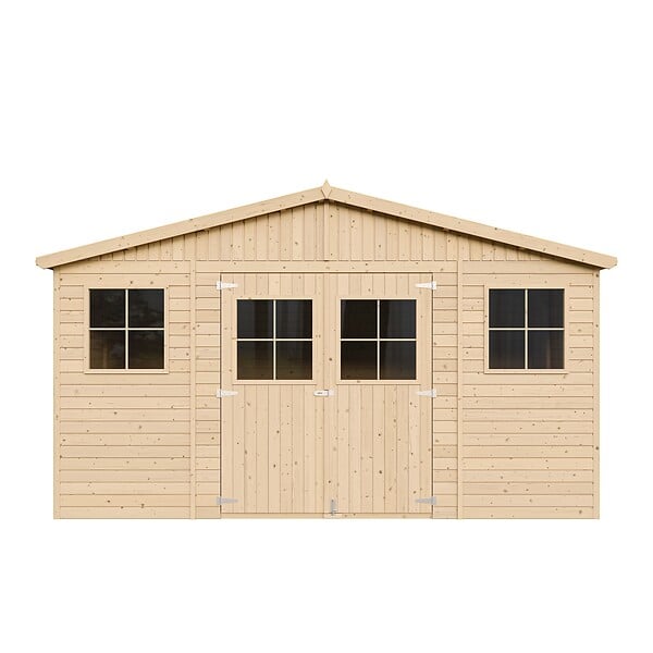 TIMBELA - Abri de jardin en bois H246x418x320 cm/12 m² AVEC PLANCHER IMPRÉGNÉ - M331+M331G - large