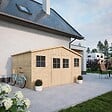 TIMBELA - Abri de jardin en bois H246x418x320 cm/12 m² AVEC PLANCHER IMPRÉGNÉ - M331+M331G - vignette