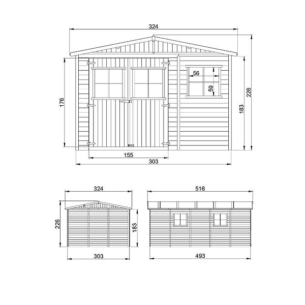 TIMBELA - Abri de Jardin en Bois Naturel - H226xl324xL516 cm / 15 m² - M337 - large