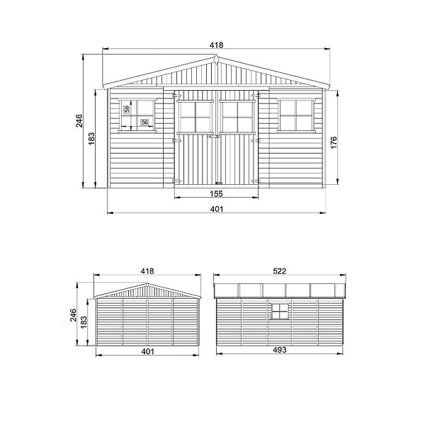 TIMBELA - Abri de Jardin en Bois Naturel - H246x418x522 cm / 20 m² - M333 - large