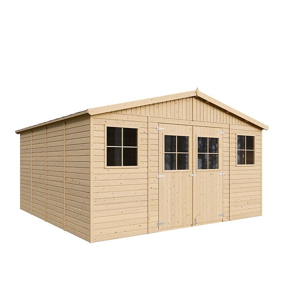 TIMBELA - TIMBELA M330+M330G Abri de jardin en bois H246x418x420 cm/ 16 m² - AVEC PLANCHER IMPRÉGNÉ - large