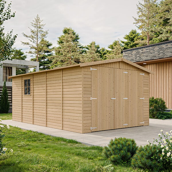 TIMBELA - TIMBELA M101 - GARAGE en Bois Naturel - H222xL516xl324 cm /15 m² - large