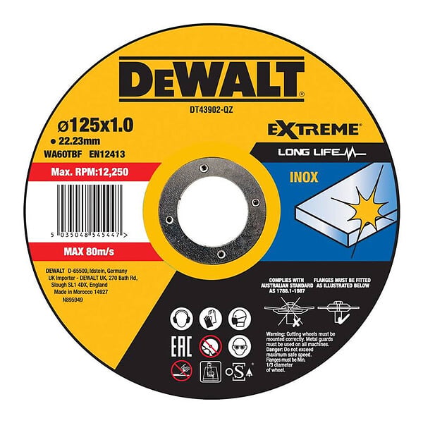 DEWALT - Disque à tronçonner l'inox 125x22,2mm, moyeu plat DEWALT - large