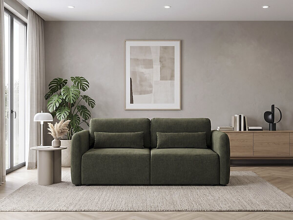 HABITAT ET JARDIN - Canapé droit convertible en tissu "Concorde" 3 places - Vert - large