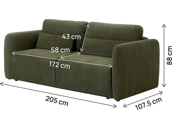 HABITAT ET JARDIN - Canapé droit convertible en tissu "Concorde" 3 places - Vert - large