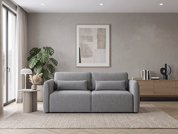 HABITAT ET JARDIN - Canapé droit convertible en tissu "Concorde" 3 places - Gris - large