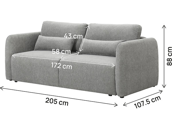 HABITAT ET JARDIN - Canapé droit convertible en tissu "Concorde" 3 places - Gris - large