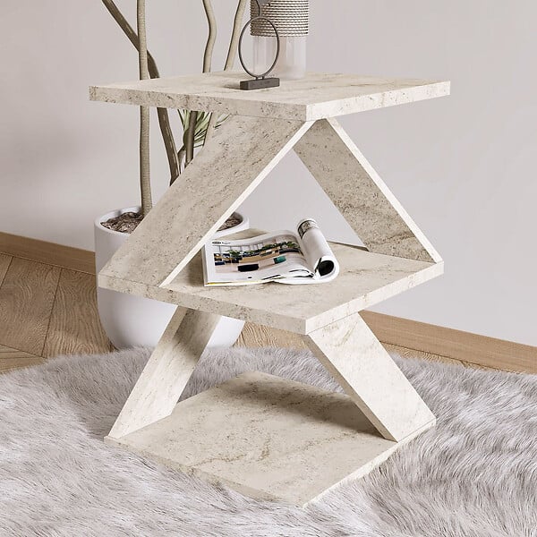 HABITAT ET JARDIN - Table d'appoint en bois "Albeni" - 29 x 29 x 54 cm - Travertin - large