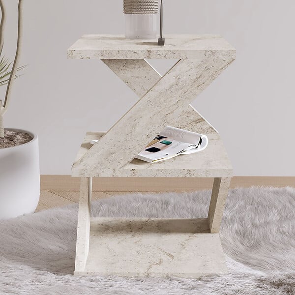 HABITAT ET JARDIN - Table d'appoint en bois "Albeni" - 29 x 29 x 54 cm - Travertin - large