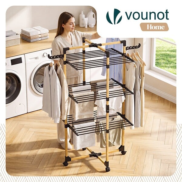 VOUNOT - Sechoir a linge vertical tour etendoir pliable 3 niveaux 99x69x135.5 cm style bois noir - large