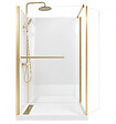 AURLANE - Cabine de Douche à l'Italienne 120x90 Colonne Thermostatique Or Brossé et Receveur Bas Effet Pierre - vignette