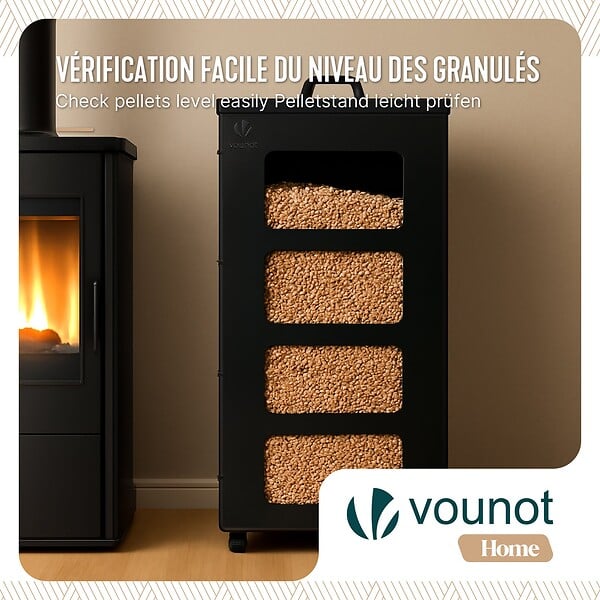 VOUNOT - Reservoir a granules rangement pellets avec roulettes 45kg 36x36x76cm noir - large