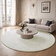 VOUNOT - Tapis de salon poils ras doux antiderapant ф200cm uni crème - vignette