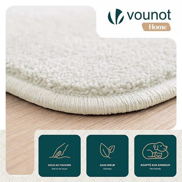 VOUNOT - Tapis de salon poils ras doux antiderapant ф200cm uni crème - large