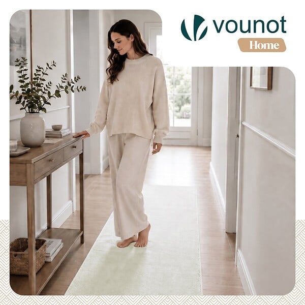 VOUNOT - Tapis de salon poils ras doux antiderapant 80x200cm uni crème - large