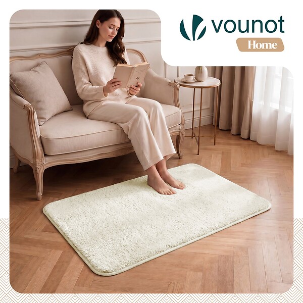 VOUNOT - Tapis de salon poils ras doux antiderapant 80x150cm uni crème - large