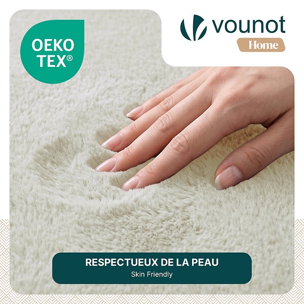 VOUNOT - Tapis de salon poils ras doux antiderapant 80x150cm uni crème - large