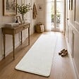 VOUNOT - Tapis de salon poils ras doux antiderapant 60x180cm uni crème - vignette