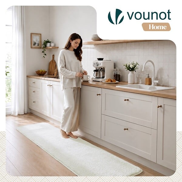 VOUNOT - Tapis de salon poils ras doux antiderapant 60x180cm uni crème - large