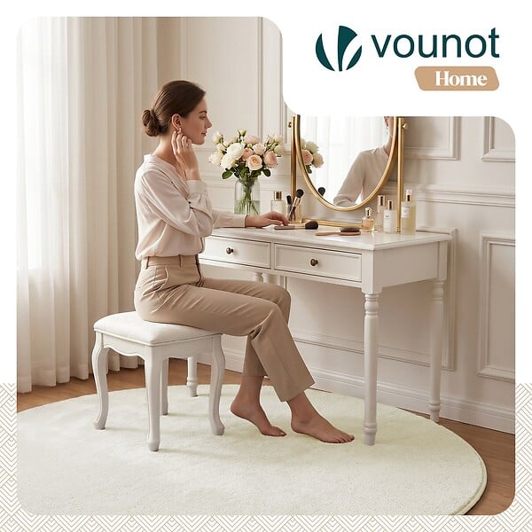 VOUNOT - Tapis de salon poils ras doux antiderapant ф160cm uni crème - large
