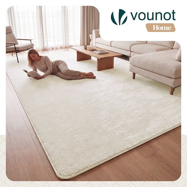 VOUNOT - Tapis de salon poils ras doux antiderapant 240x340cm uni crème - large