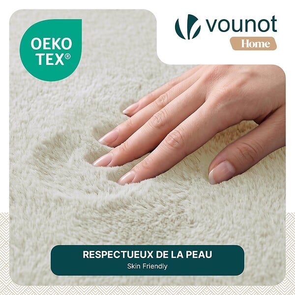 VOUNOT - Tapis de salon poils ras doux antiderapant 240x340cm uni crème - large