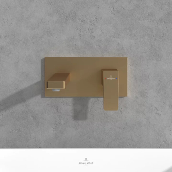 VILLEROY ET BOCH - Mitigeur lavabo mural  Architectura Square avec vidage Push Open Or brossé - large