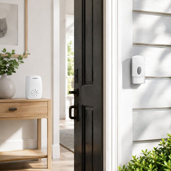 ASLO - Sonnette sans fil Portable 100m 80dB Blanche – Carillon 36 Mélodies IP44 avec Bouton-poussoir Intérieur Extérieur Aslo - large