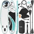 TECTAKE - Planche de stand up paddle gonflable avec support pour appareil photo siège de kayak antidérapant jusqu'à 200 kg blanc et turquoise 320 x 84 x 39,5 cm - vignette