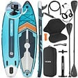 TECTAKE - Planche stand up paddle gonflable 2 en 1 avec support appareil photo siège kayak antidérapant 200 kg turquoise orange 320x84x39,5 cm kit complet - vignette
