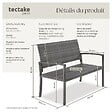 TECTAKE - Banc de jardin 2 places en polyrotin gris résistant aux intempéries avec accoudoirs et dossier haut 125x62,5x90 cm - vignette