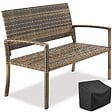 TECTAKE - 2 Places banc jardin résistant intempéries en polyrotin marron naturel 125x62 5x90 cm avec housse protection - vignette