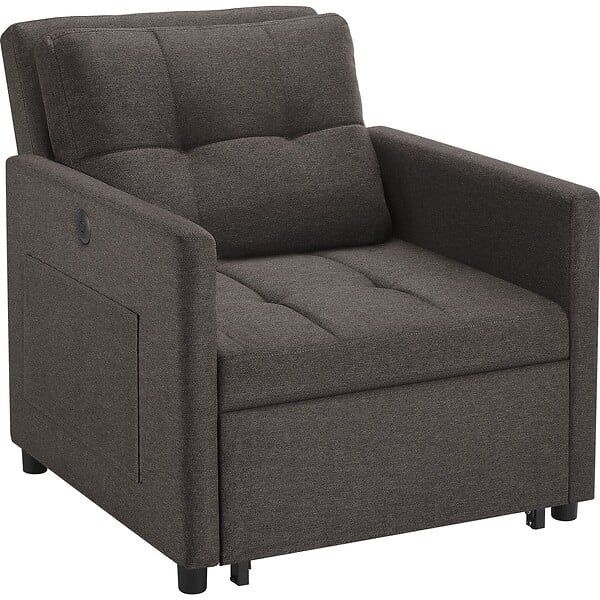 TECTAKE - Fauteuil lit 3 en 1 dossier réglable en 6 positions 82 x 80 x 86 cm capacité de charge 150 kg station de recharge usb-a usb-c gris foncé - large