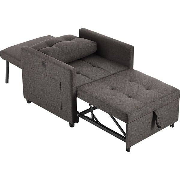 TECTAKE - Fauteuil lit 3 en 1 dossier réglable en 6 positions 82 x 80 x 86 cm capacité de charge 150 kg station de recharge usb-a usb-c gris foncé - large