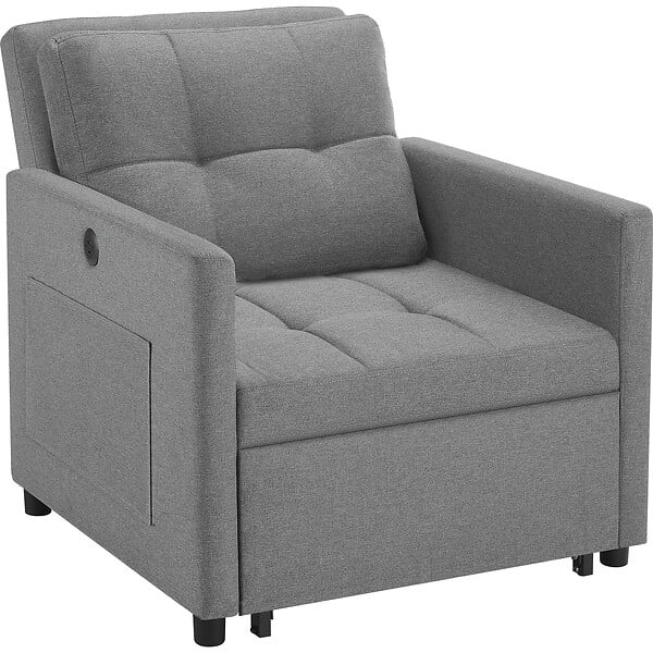TECTAKE - Fauteuil lit 3 en 1 dossier réglable en 6 positions gris 82 x 80 x 86 cm capacité 150 kg avec station de recharge usb - large