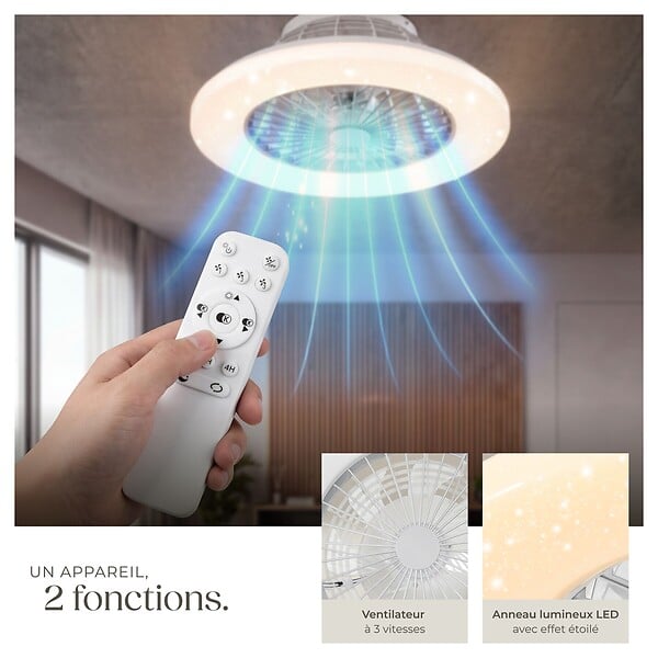 TECTAKE - Plafonnier led avec ventilateur intégré blanc ø 50 cm 3 000 6500 k 3 vitesses discret à intensité variable - large
