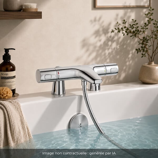 GROHE - Mitigeur baignoire thermostatique Precision Trend avec colonnettes Idro'Flex - large