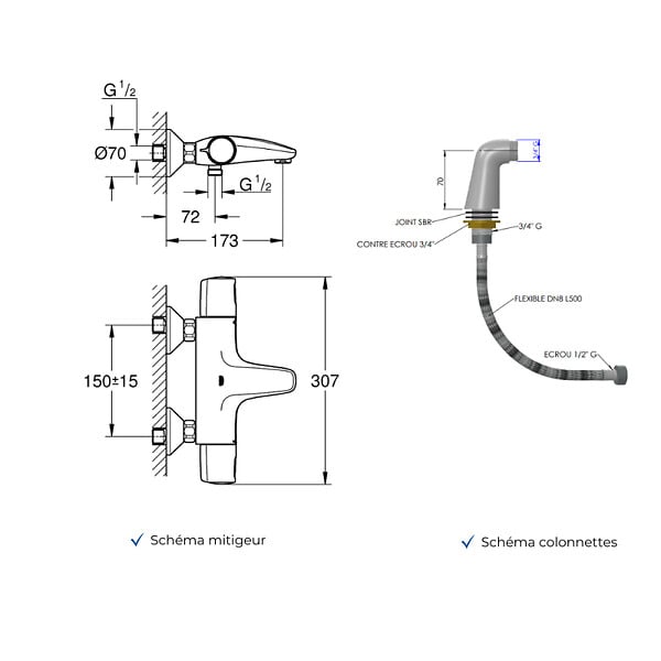 GROHE - Mitigeur baignoire thermostatique Precision Trend avec colonnettes Idro'Flex - large