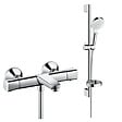 HANSGROHE - Pack mitigeur baignoire thermostatique Ecostat Universal chromé + Ensemble de douche Crometta 2 jets blanc/chromé - vignette