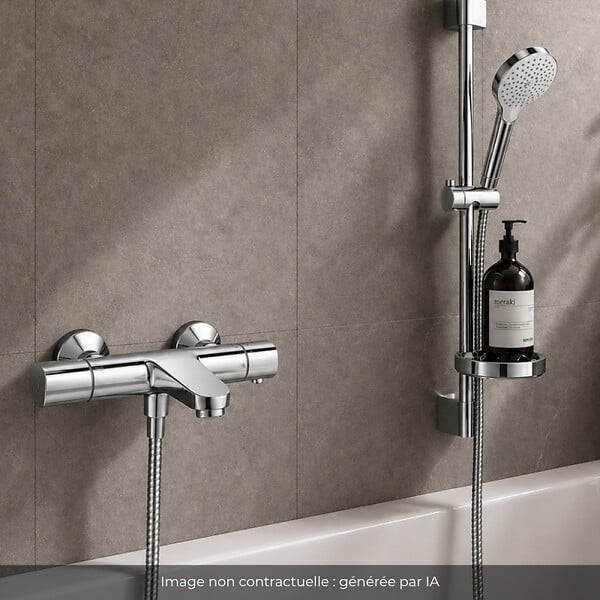 HANSGROHE - Pack mitigeur baignoire thermostatique Ecostat Universal chromé + Ensemble de douche Crometta 2 jets blanc/chromé - large