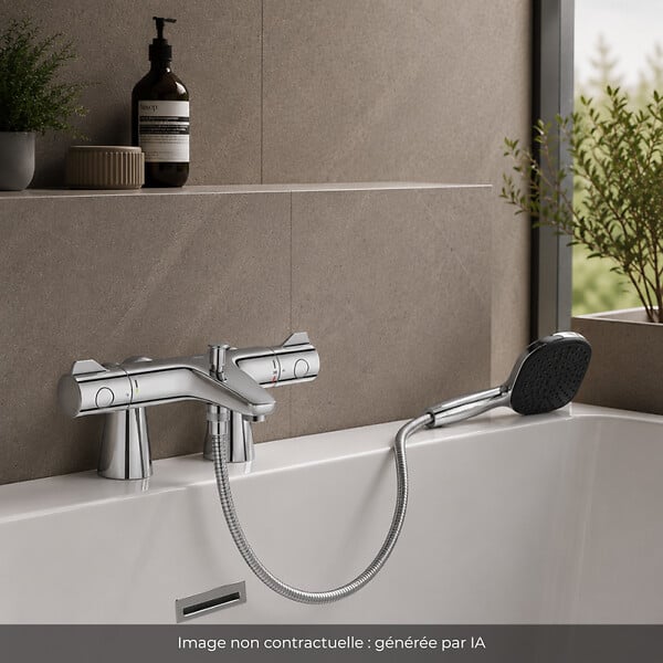 GROHE - Mitigeur baignoire thermostatique Grohtherm 800 avec colonnettes Idro'Flex + Douchette 2 jets Comfort + Flexible - large
