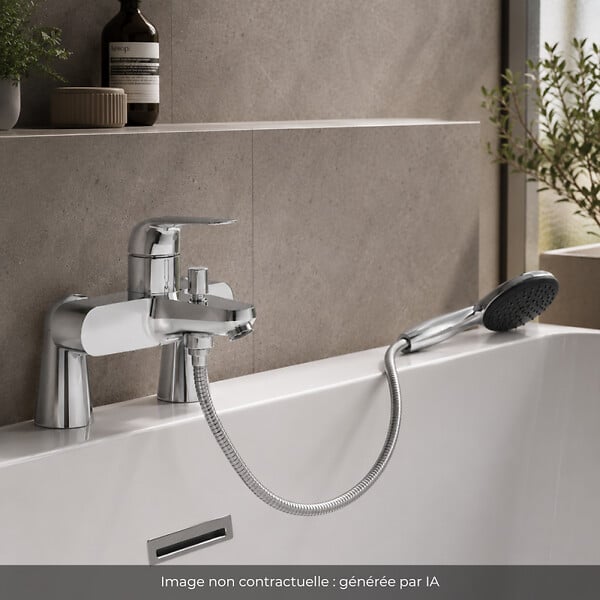 GROHE - Mitigeur baignoire mécanique Swift avec colonnettes Idro'Flex + Douchette 2 jets Start + Flexible - large
