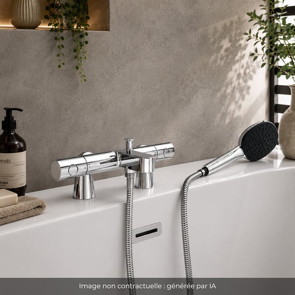 GROHE - Mitigeur baignoire thermostatique Precision Get avec colonnettes Idro'Flex + Douchette 2 jets Comfort + Flexible - large