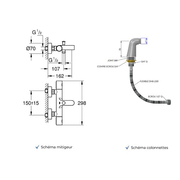 GROHE - Mitigeur baignoire thermostatique Grohtherm 800 Cosmopolitan 1/2 avec colonnettes Idro'Flex - large